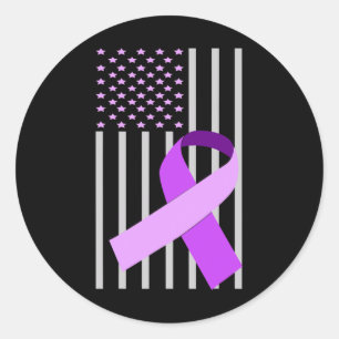 USA Flag Alzheimer Ribbon Alzheimer Disease Awaren Classic Round Sticker