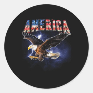 Usa Flag America Font Eagle Flashes For Men And Wo Classic Round Sticker