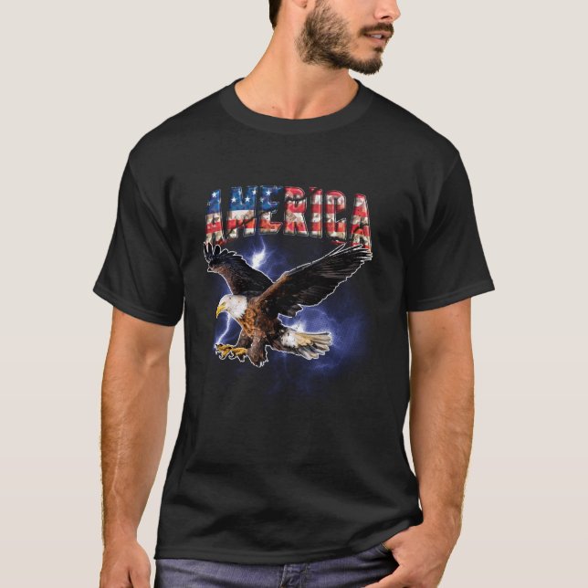 USA Flag America Font Eagle Flashes for Men and Wo T-Shirt (Front)