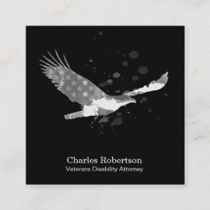 *~* USA Flag American Eagle Gray Grey on Black Square Business Card