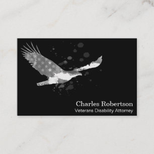 *~* USA Flag American Eagle Grey Grey on Black Business Card