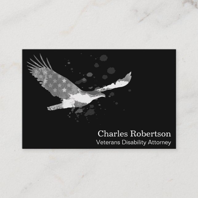 *~* USA Flag American Eagle Grey Grey on Black Business Card (Front)