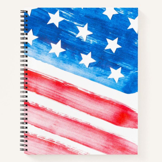 USA Flag American Flag Watercolor Stars Stripes Notebook (Front)