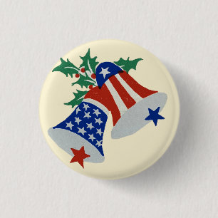 USA Flag American Patriotic Christmas Bells Art 3 Cm Round Badge