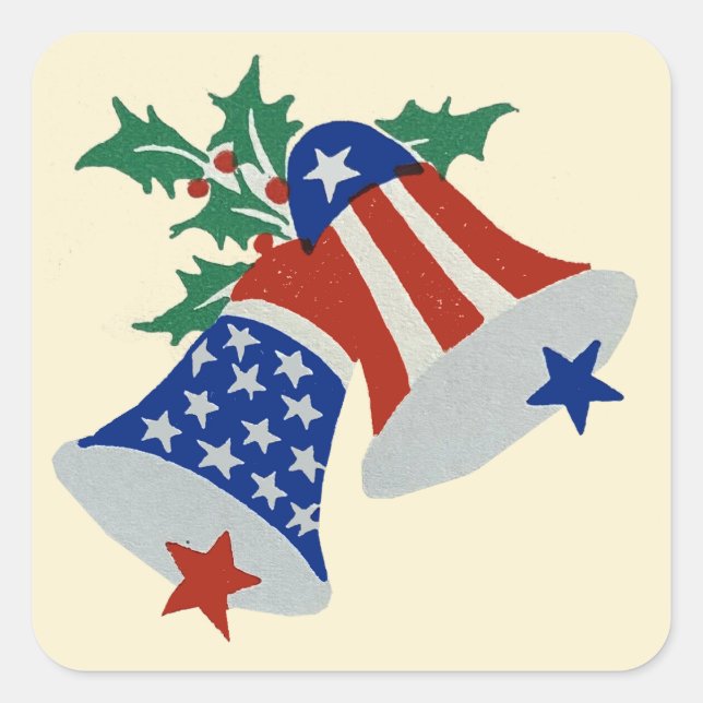 USA Flag American Patriotic Christmas Bells Art Square Sticker (Front)