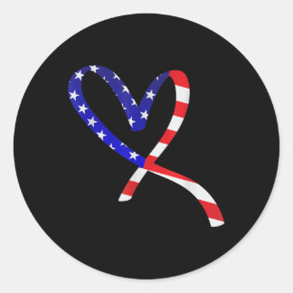 Usa Flag American Patriotic Heart Armed Forces Mem Classic Round Sticker