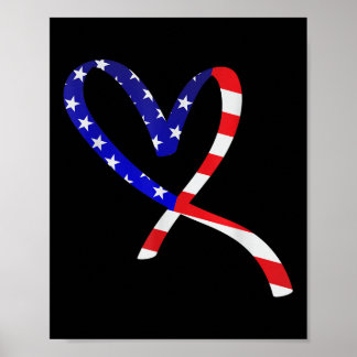 Usa Flag American Patriotic Heart Armed Forces Mem Poster