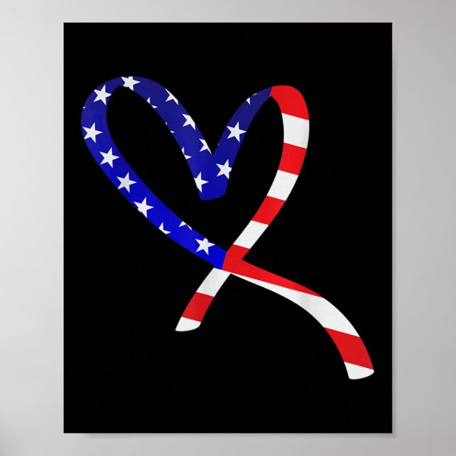 Usa Flag American Patriotic Heart Armed Forces Mem Poster (Front)