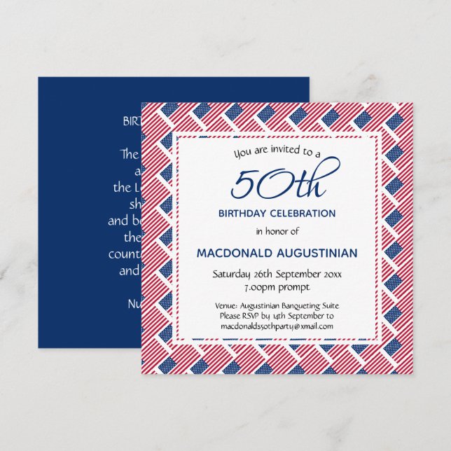 USA FLAG American Personalised 50th Birthday Invitation (Front/Back)