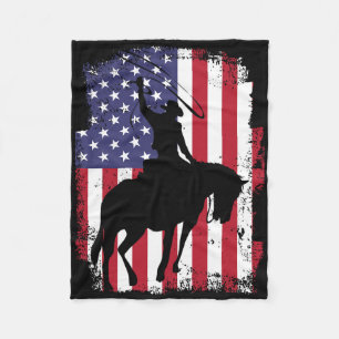 Usa Flag American Pride Texas Horseback Riding Cow Fleece Blanket