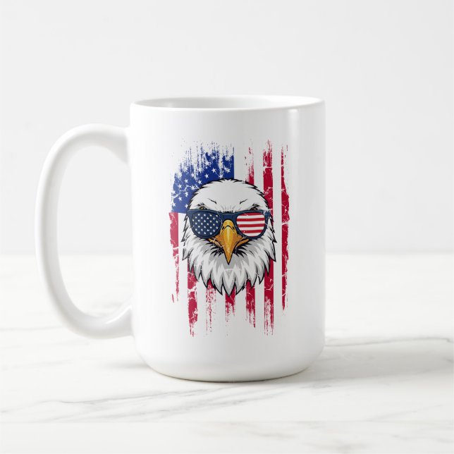 USA Flag And American Bald Eagle Grunge Coffee Mug (Left)