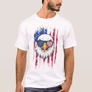 USA Flag And American Bald Eagle Grunge White T-Shirt
