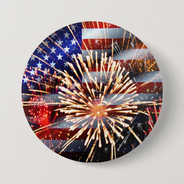 USA Flag and Fireworks 7.5 Cm Round Badge (Front)