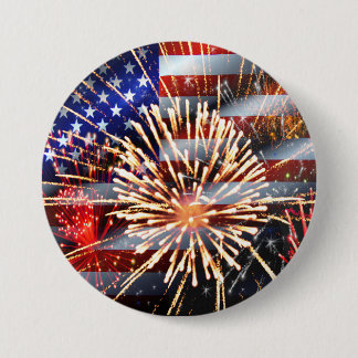 USA Flag and Fireworks 7.5 Cm Round Badge