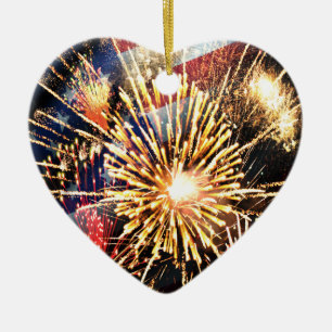 USA Flag and Fireworks Ceramic Tree Decoration