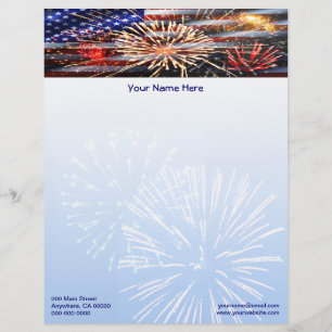 USA Flag and Fireworks Letterhead Template