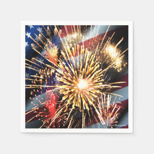 USA Flag and Fireworks Napkin