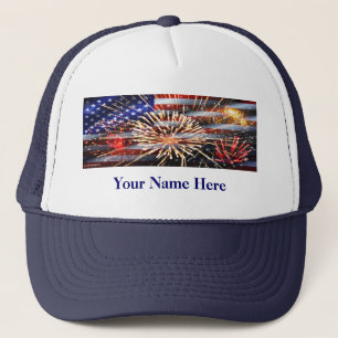 USA Flag and Fireworks Trucker Hat