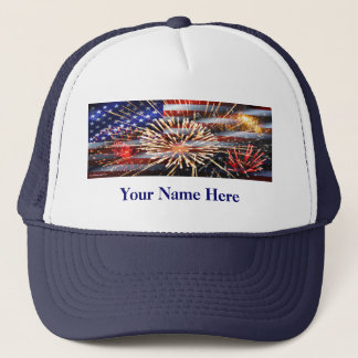 USA Flag and Fireworks Trucker Hat