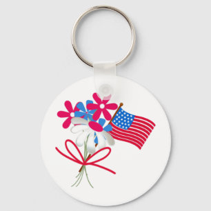 USA FLag and Flowers Key Ring