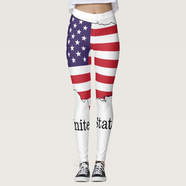 USA Flag and Map Souvenir Design Leggings (Front)