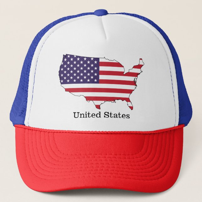 USA Flag and Map Souvenir Design Trucker Hat (Front)
