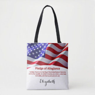 USA Flag and Pledge of Allegiance Tote with Name