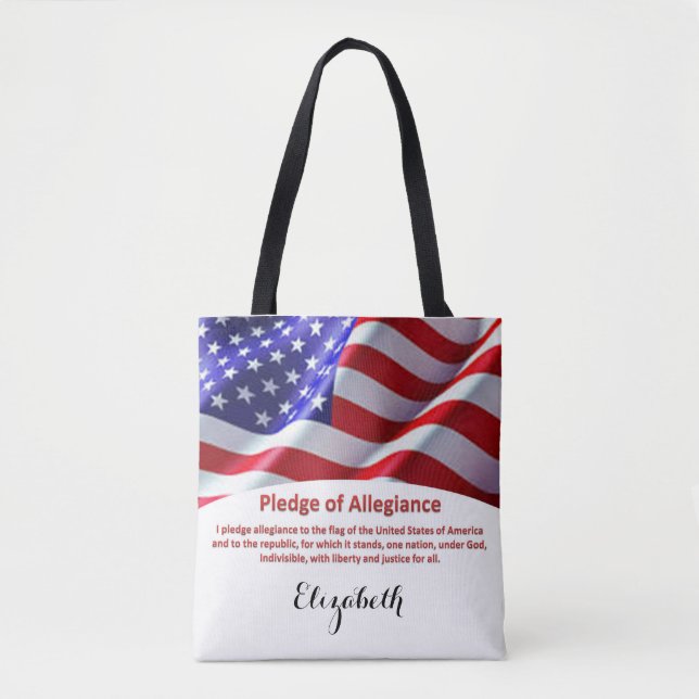 USA Flag and Pledge of Allegiance Tote with Name Bag (Front)