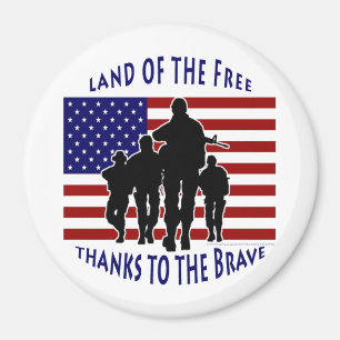 USA Flag and Soldiers Silhouette Magnet