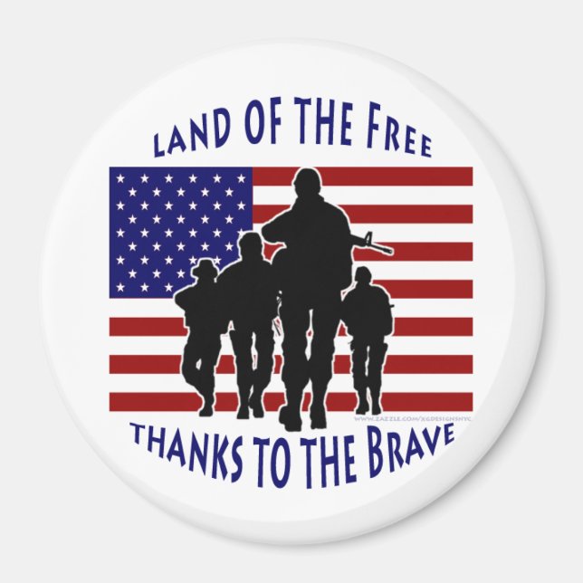 USA Flag and Soldiers Silhouette Magnet (Front)