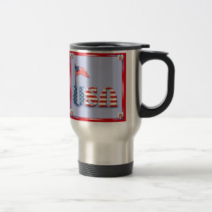 USA Flag and Text Travel Mug