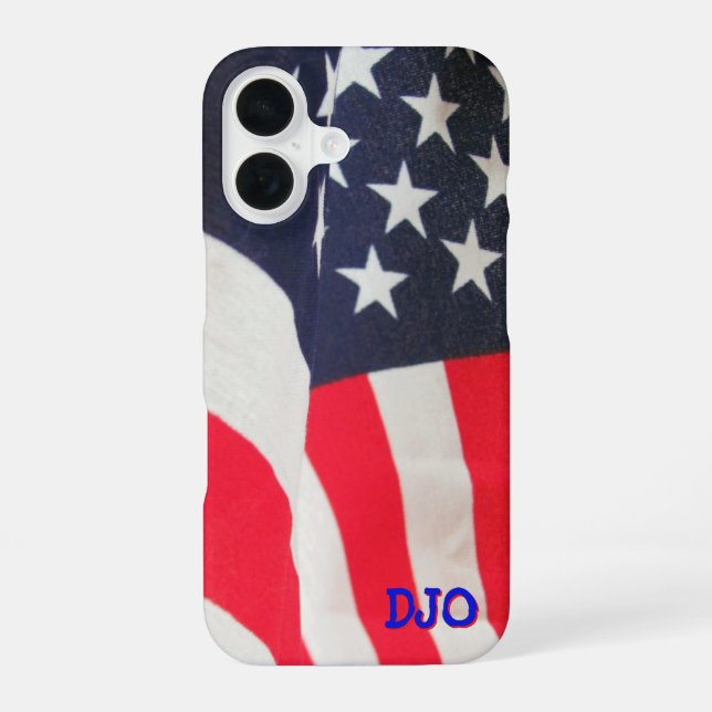 USA Flag and your initials iPhone 16 Case (Back)