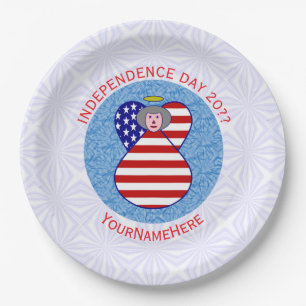 USA Flag Angel Grandma – Independence Day Paper Plate