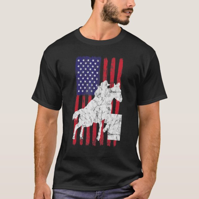 Usa Flag Barrel Racing Racer Horse Riding Rodeo Co T-Shirt (Front)