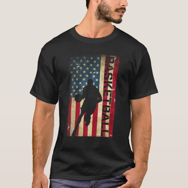 USA Flag Basketball Silhouette Player Coach Sports T-Shirt (Front)