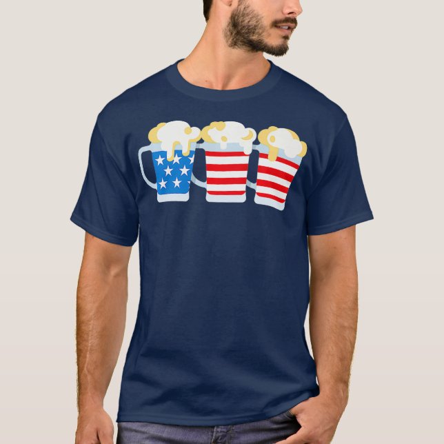 USA Flag Beer Mugs Funny 4th Of July Day Gift T-Shirt (Front)
