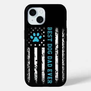 USA Flag Best Dog Dad Ever American Puppy Lover iPhone 15 Case