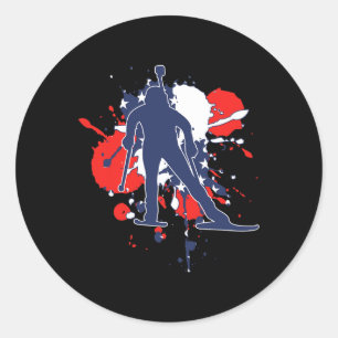 Usa Flag Biathlonist - American Biathlon Women Men Classic Round Sticker