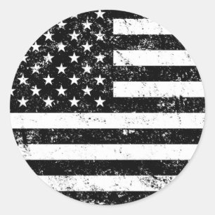 USA Flag, Black and White Classic Round Sticker