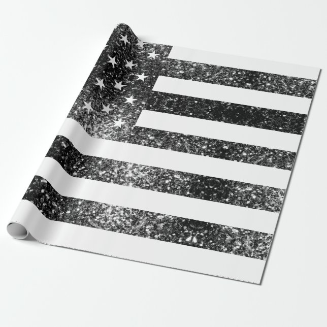 USA flag black and white sparkles glitters Wrapping Paper (Unrolled)