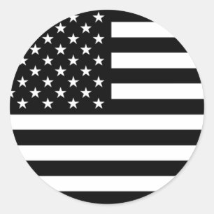 USA Flag - Black and White Stencil Classic Round Sticker