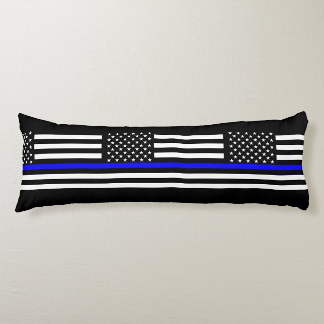USA Flag Black and White Thin Blue Line Decor Body Cushion (Front)