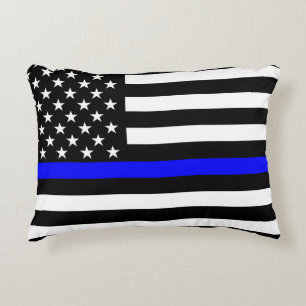 USA Flag Black and White Thin Blue Line Decor Decorative Cushion