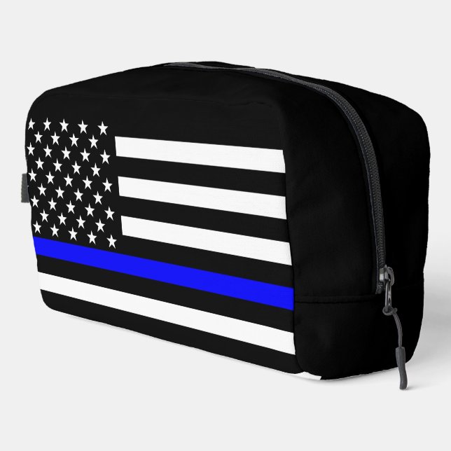 USA Flag Black and White Thin Blue Line Decor Dopp Kit (Right Corner)