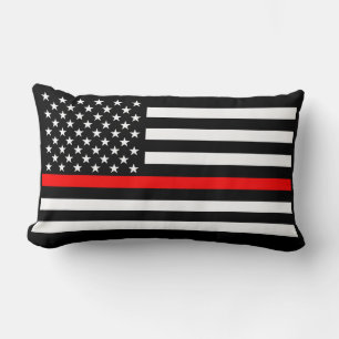 USA Flag Black and White Thin Red Line Decor on a Lumbar Cushion