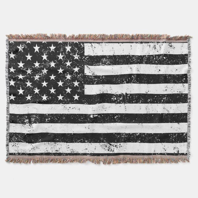 USA Flag, Black and White Throw Blanket (Front)
