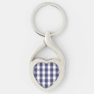 USA Flag Blue and White Gingham Checked Key Ring