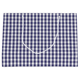 USA Flag Blue and White Gingham Checked Large Gift Bag
