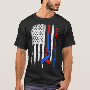 Usa Flag Blue & Red Ribbon Chd Awareness T-Shirt