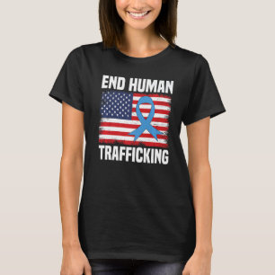 usa flag blue ribbon for human trafficking Awarene T-Shirt